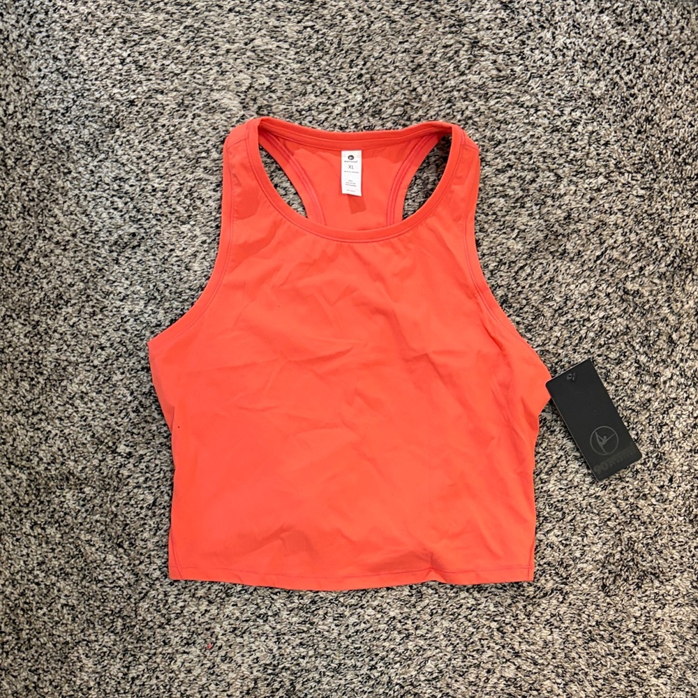 90 Degree By Reflex Bright Coral Racerback Crop Top